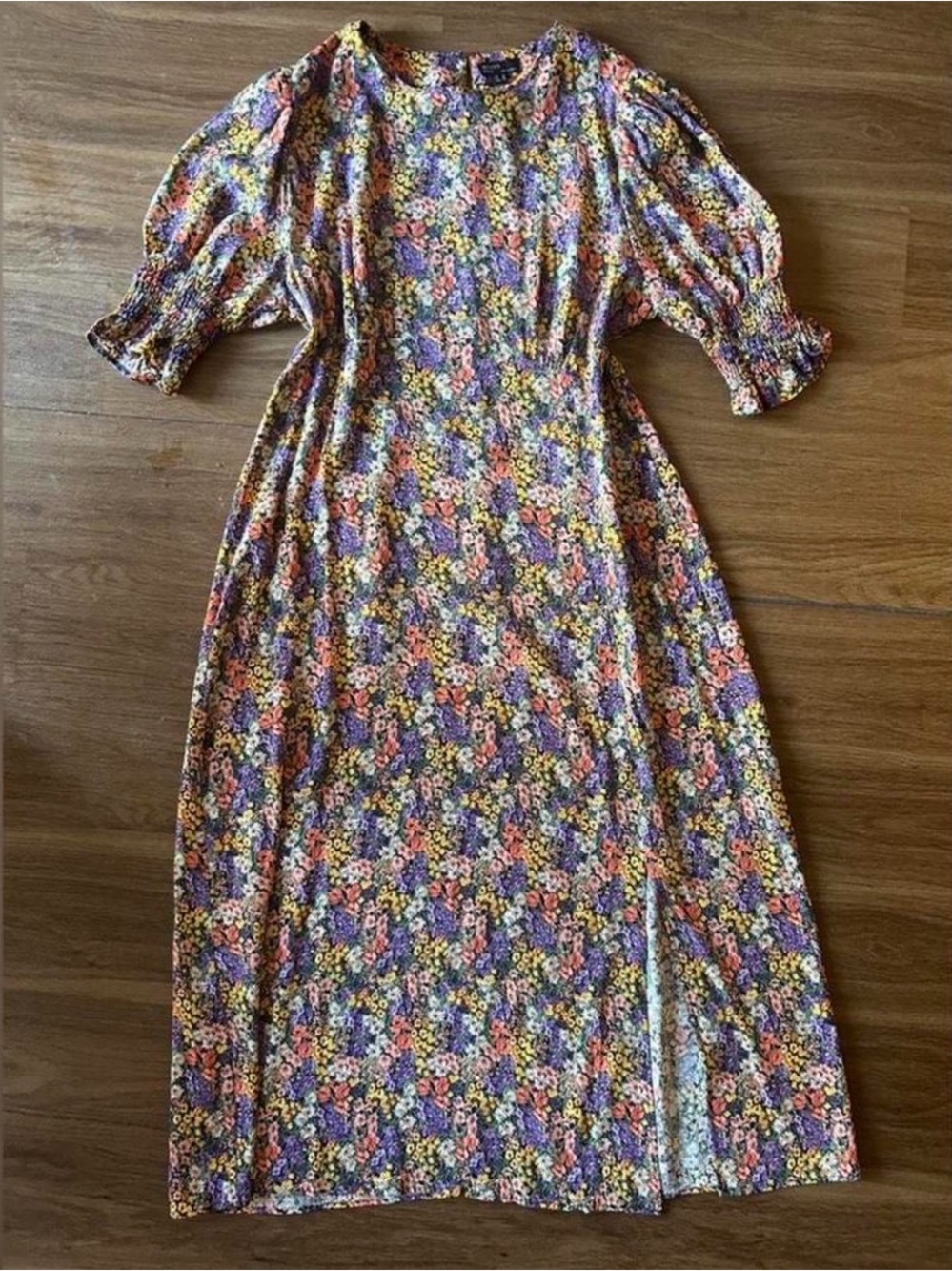 Floral Maxi Dress in Multi-Color with Puff Sleeves